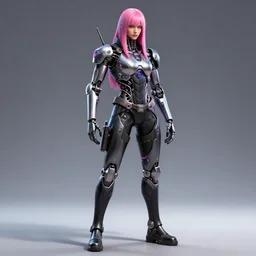 full body head to toe portrait of a cyberpunk sci-fi cyborg netrunner bionic man, third person, D&D, sci-fi fantasy, matrix , intricate, black with shiny silver and pink fringe highlights, highly detailed, art by Range Murata, highly detailed, 3d, octane render, bright colors, digital painting, trending on artstation, sharp focus, illustration style of Stanley Artgerm, dramatic background