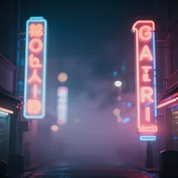 neon signs in the night, bokeh, mist, photorealistic, hd, trending on artstation