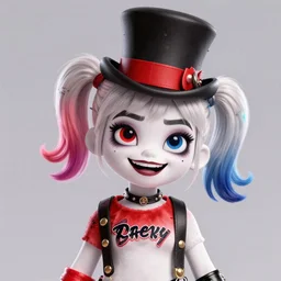lofi punk portrait of harley quinn, wearing a tophat, Pixar style, by Tristan Eaton Stanley Artgerm and Tom Bagshaw.