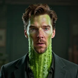 hyperrealistic film still of benedict cumberbatch disguised as a cucumber, stunning 3 d render, inspired by istvan sandorfi & greg rutkowski & unreal engine, perfect symmetry, dim volumetric cinematic lighting, 8 k octane comprehensive render, extremely hyper - detailed, incredibly lifelike attributes, intricate, cucumber texture, masterpiece, artstation, stunning,