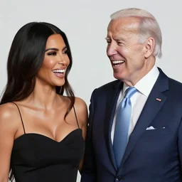 stock photo of kim kardashian, and joe biden wearing suits and ties laughing in an office building, 8k resolution, full HD, cinematic lighting, award winning, anatomically correct
