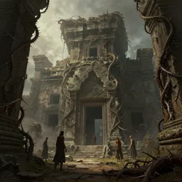 epic professional digital art of abandoned ancient african ruins covered in large thorny vines, faint moody atmospheric lighting, painted, intricate, detailed, detailed, foreboding, by leesha hannigan, wayne haag, reyna rochin, ignacio fernandez rios, mark ryden, iris van herpen,, epic, stunning, gorgeous, much wow, cinematic, masterpiece.