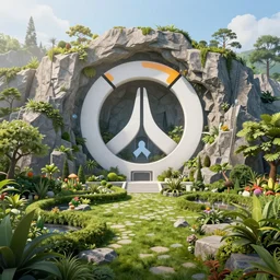 secret overwatch headquarters carved inside a mountain surrounding a lush garden, trimmed, magical, natural light, fantasy, minimalist architecture, sharp focus, concept art, by greg rutkowski and craig mullins, atmospheric, octane render