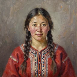 portrait of a tuvans woman ( 3 5 ) from tuva, siberia, russia in 2 0 2 1, an oil painting by ross tran and thomas kincade