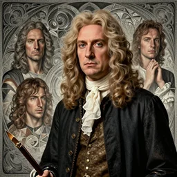 isaac newton from the new science fiction movie, with art direction!!!!! by beeple!!, michaelangelo!!!, mc escher tesselation!!!, 8 5 mm f 1. 8