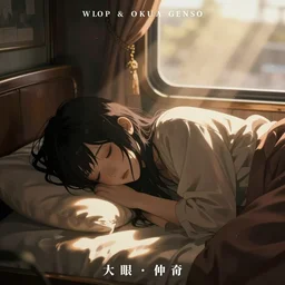 girl sleeps on a bed in a cozy train - dramatic complex poster by wlop and okuda genso. featured on pixiv, anime aesthetic. pixiv, warm aesthetic, rays of light, artstation, vanitas, official art, gothic, noise. octane render, redshift render, rtx, ue 4. close up portrait