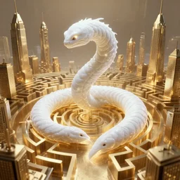 white worm energy creature snaking. brass colored labyrinth cityscape. emissive and volumetric lighting. concept art rutkowski wlop 3 8 4 0 2 1 6 0