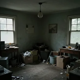 photo, interior of a hoarders house, 2005, wistful mood