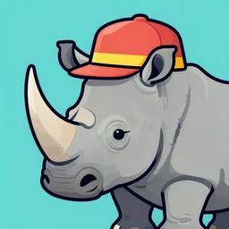 a close up of a rhino wearing a hat, in retro colors, synthwave style, 2 d digital vector art