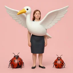 🦩🪐🐞👩🏻🦳, lowbrow, 8 k, matte painting, in the style of anthony ausgang,