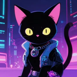 a cyberpunk cat. 9 0 s. japan anime style.