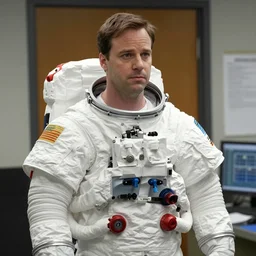 Dwight Schrute from The Office wearing an Astronaut Spacesuit