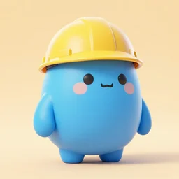 a cute humanoid round blob blue character with a hardhat, 3 d render, octane, weta, ilm