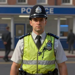 portrait painting of an british police officer, background is police station unreal render cinematic lighting art by bussiere rutkowski andreas rocha