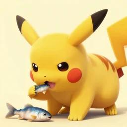 orange pikachu cat eats fish, 8 k photography, hdr, warm colors