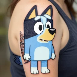 maori tattoo of bluey from the tv series bluey