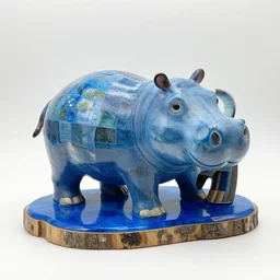 ebay. studio hollow, hippo collage sculpture, assembled, blue transparent jelly, collage wood blue resin,