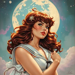 the sailor jupiter. beautiful, realistic painting by mucha and kuvshinov and bilibin. synthwave gouache, thick linings, manga
