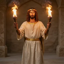 I looked up and there before me was a man dressed in linen, with a belt of fine gold from Uphaz around his waist. His body was like topaz, his face like lightning, his eyes like flaming torches, his arms and legs like the gleam of burnished bronze, and his voice like the sound of a multitude.