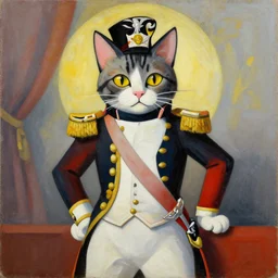 a cubism painting of a cat dressed as French emperor Napoleon