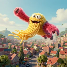 flying spaguetti monster over a small town, made by Stanley Artgerm Lau, WLOP, Rossdraws, ArtStation, CGSociety, concept art, cgsociety, octane render, trending on artstation, artstationHD, artstationHQ, unreal engine, 4k, 8k,