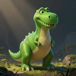 a green dinosaur in the style of pixar, adorable and whimsical, fantasy, elegant, digital painting, artstation, unreal engine, octane render, concept art, matte, sharp focus, vibrant colors, high contrast, illustration, art by peter mohrbacher