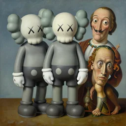 chaotic 3 d shapes by kaws, james jean and salvador dali and shusei nagaoka, oil on canvas, surrealism, neoclassicism, renaissance, hyper realistic, cell shaded, metallic reflections, physically based rendering, 8 k