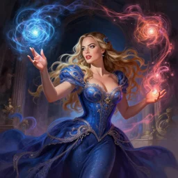 margot robbie as a beautiful magician casting colorful spells, fantasy art, in the style of Fernando Juarez, illustration, epic art, fantasy, intricate, elgant, amazing detail, digital painting, artstation, concept art, smooth, sharp focus