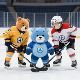 the care bears playing ice hockey dream mercy and winston from overwatch, extremely detailed, sharp focus, wide view, full body shot, smooth, digital illustration, by james jean, by rossdraws, frank franzzeta, mcbess, sakimichan, brosmin, danton fadeev, steve simpson
