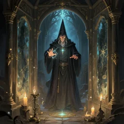 mirror chamber, magic spell, man, wizard, artstation