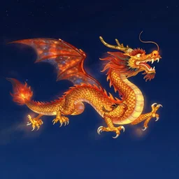 chinese fire dragon flying through the night sky by jeff easley