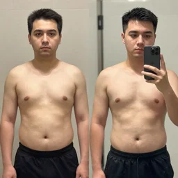 A male before and after picture of weight loss, mirror selfie, photorealistic imagery, 4k, 8k