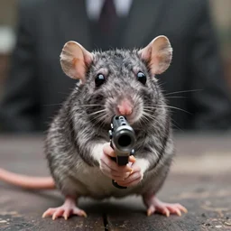 portrait of gangster rat!!!! pointing gun at me 8 k f 1. 8 7 0 mm, macro, in the new action film