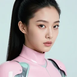 close up portrait of a korean woman in smooth mint and pink sci - fi armor, long black ponytail, elegant, 9 0 s, intense, woman, an ultrafine hyperdetailed illustration by kim jung gi, irakli nadar, intricate linework, sharp focus, bright colors, octopath traveler, final fantasy, unreal engine 5, global illumination, radiant light