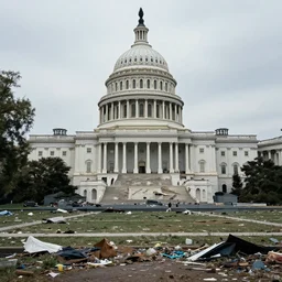 4 k ultra detailed photo of washington dc, dilapidated, run down, trashy crime lawlessness corrupt