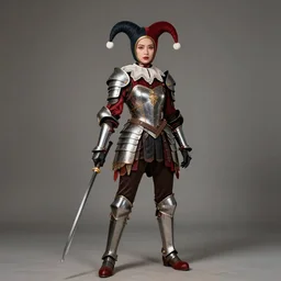 full body photograph ofa real - life very beautiful female jester warrior. extremely detailed. dslr. 8 5 mm.