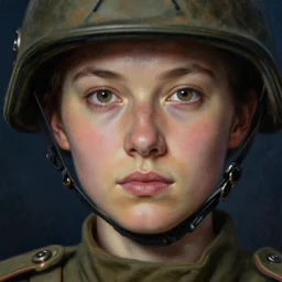 portrait of a female soldier, extreme fine detail background, night, highly detailed, detailed eyes, high quality, digital painting, hyperrealistic, by gaston bussiere, j. c. leyendecker, craig mullins