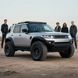 wide view shot of a new car for 2 0 3 2 with offroad tires installed. style by petros afshar, christopher balaskas, goro fujita, and rolf armstrong. car design by delorean motor company and land rover.