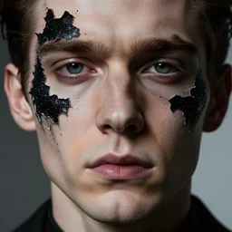 close - up dorian gray's face peels off revealing black glitter, fine art photography masterpiece, highly detailed anka zhuravleva ren hang, dramatic lighting, long shot, wide angle, uhd 8 k, sharp focus