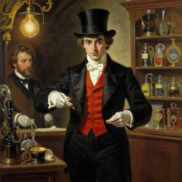 attractive magician man, in magic shop. highly detailed painting by gaston bussiere, craig mullins, j. c. leyendecker 8 k