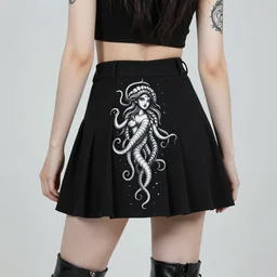 medusa as a goth punk in a skirt, boots, and croptop, roman tattoo