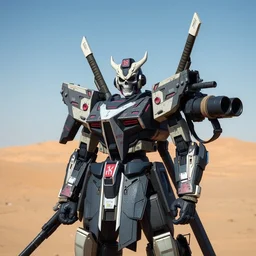 rengoku tower of purgatory, combat android, katana arms, sword arms, shoulder cannon, modern military, skeletal face, military prototype, photography, desert.