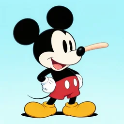 mcbess illustration of mickey mouse with a long nose and big teeth, art by mcbess and cuphead and alex pardee