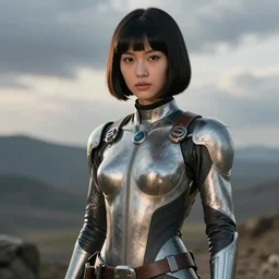 youthful asian blade runner demure, exquisite features, feminine cut, 1 9 7 0's frontiers in flight resin suit,