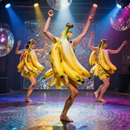 dancing bananas in a 7 0 s disco painted by aframov