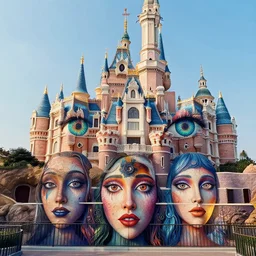 a perfect day at disneyland, perfect eyes, detailed faces, outsider art, esoteric art,