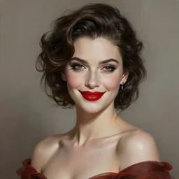 “ daria strokous as a movie femme fatale, smiling, with blood red lips, intricate, elegant, highly detailed, digital painting, artstation, concept art, smooth, sharp focus uhd 8 k, art by artgerm and greg rutkowski and alphonse mucha ”