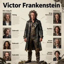 victor frankenstein, character sheet, concept design, contrast, kim jung gi, greg rutkowski, zabrocki, karlkka, jayison devadas, trending on artstation, 8 k, ultra wide angle, pincushion lens effect