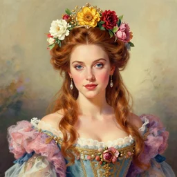 A beautiful portrait of a floral queen, frontal, digital art by Eugene de Blaas and Ross Tran, vibrant color scheme, highly detailed, in the style of romanticism