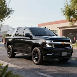 a black suv inspired by a 2 0 2 2 chevrolet suburban and 2 0 2 2 ford expedition parked on a street, a digital rendering by the family circus, trending on cg society, regionalism, ue 5, rendered in unreal engine, ultrafine detail